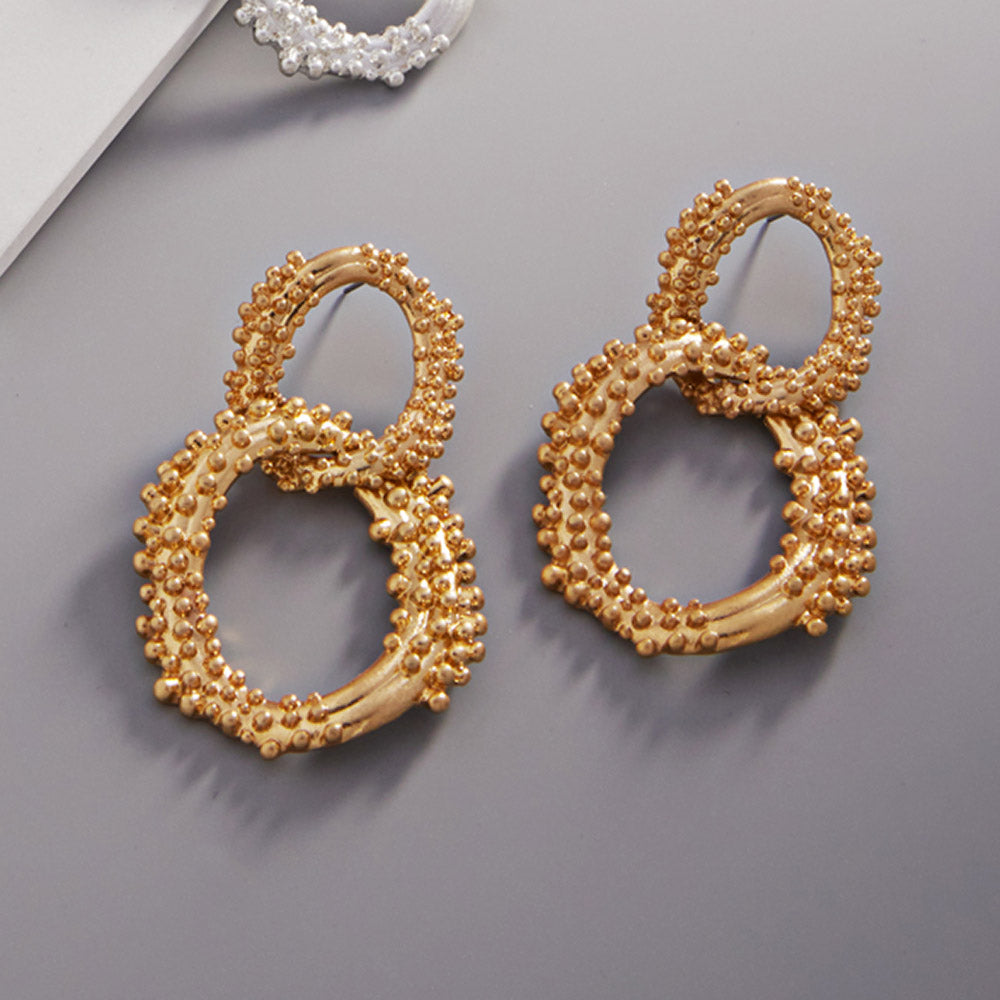 Bubble Textured Open Link Dangle Earrings - Worn Gold