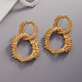 Bubble Textured Open Link Dangle Earrings - Worn Gold