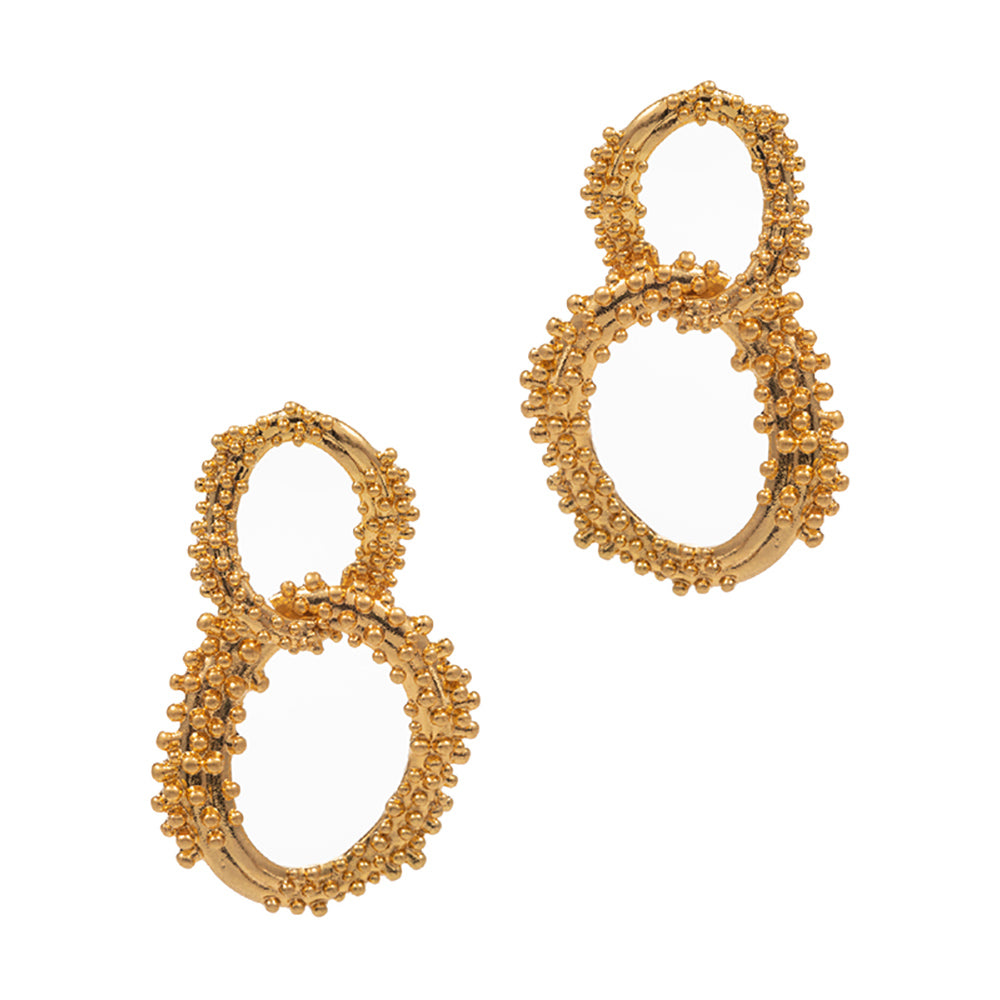 Bubble Textured Open Link Dangle Earrings - Worn Gold