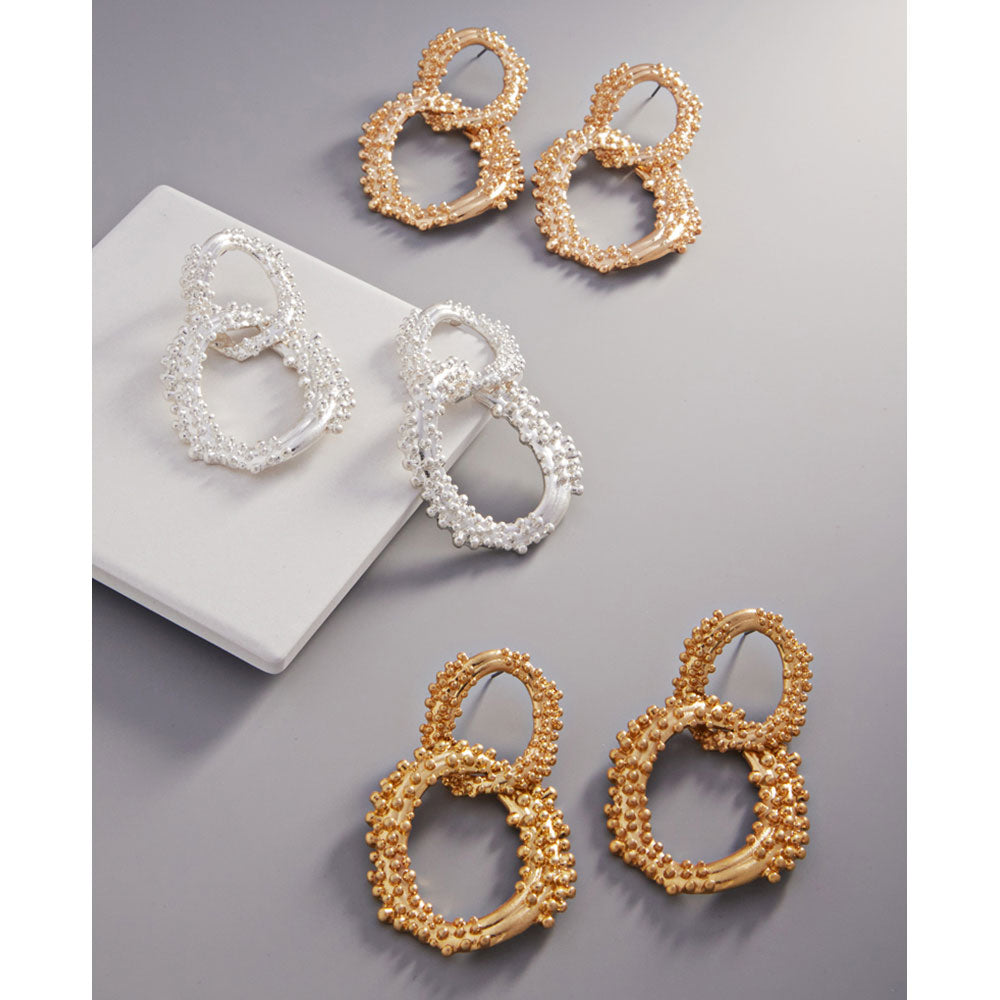 Bubble Textured Open Link Dangle Earrings - Worn Gold