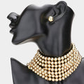 Layered Metal Ball Choker and Earring Set - Gold
