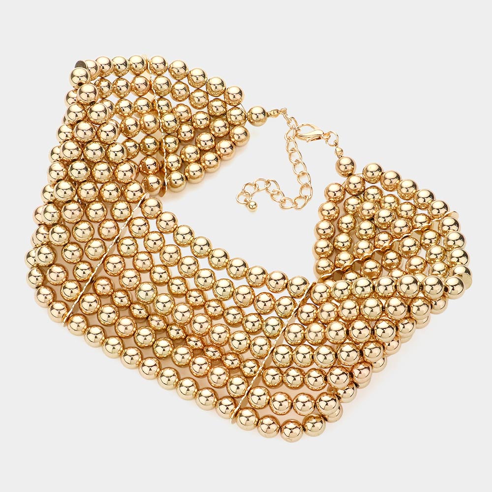 Layered Metal Ball Choker and Earring Set - Gold