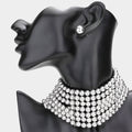 Layered Metal Ball Choker and Earring Set - Rhodium