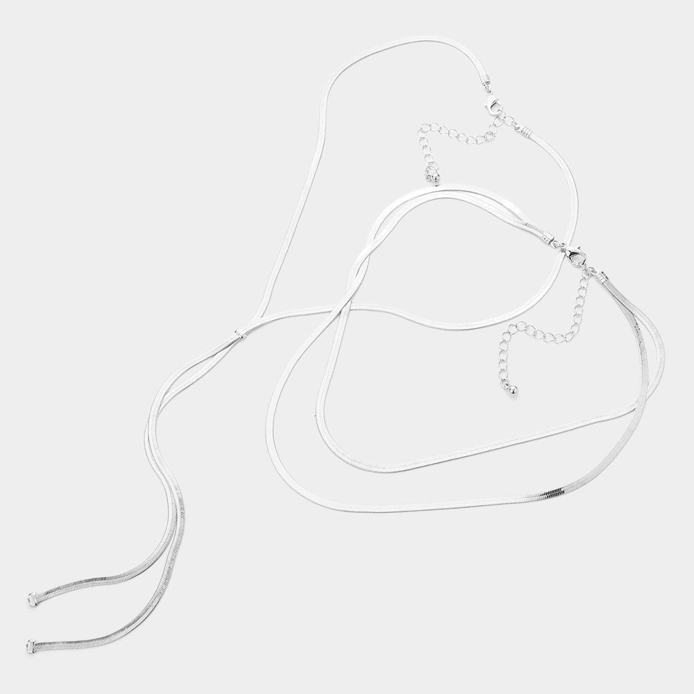 Secret Box Two Piece Chain Necklace Set - Rhodium