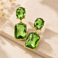 Square Stone Cluster Dangle Earrings - Gold / Olive Green - view 1