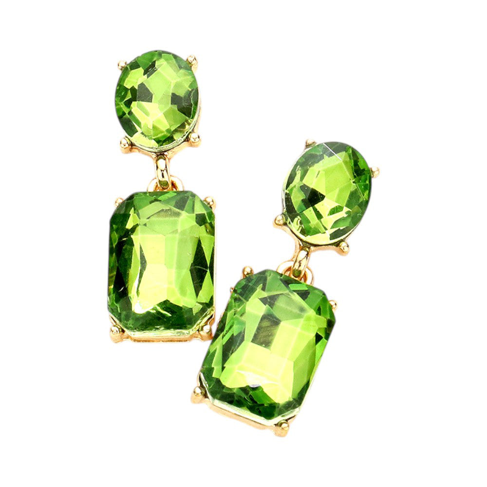 Square Stone Cluster Dangle Earrings - Gold / Olive Green - view 2