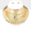 Layered Hammered Plate Necklace and Earring Set - Gold