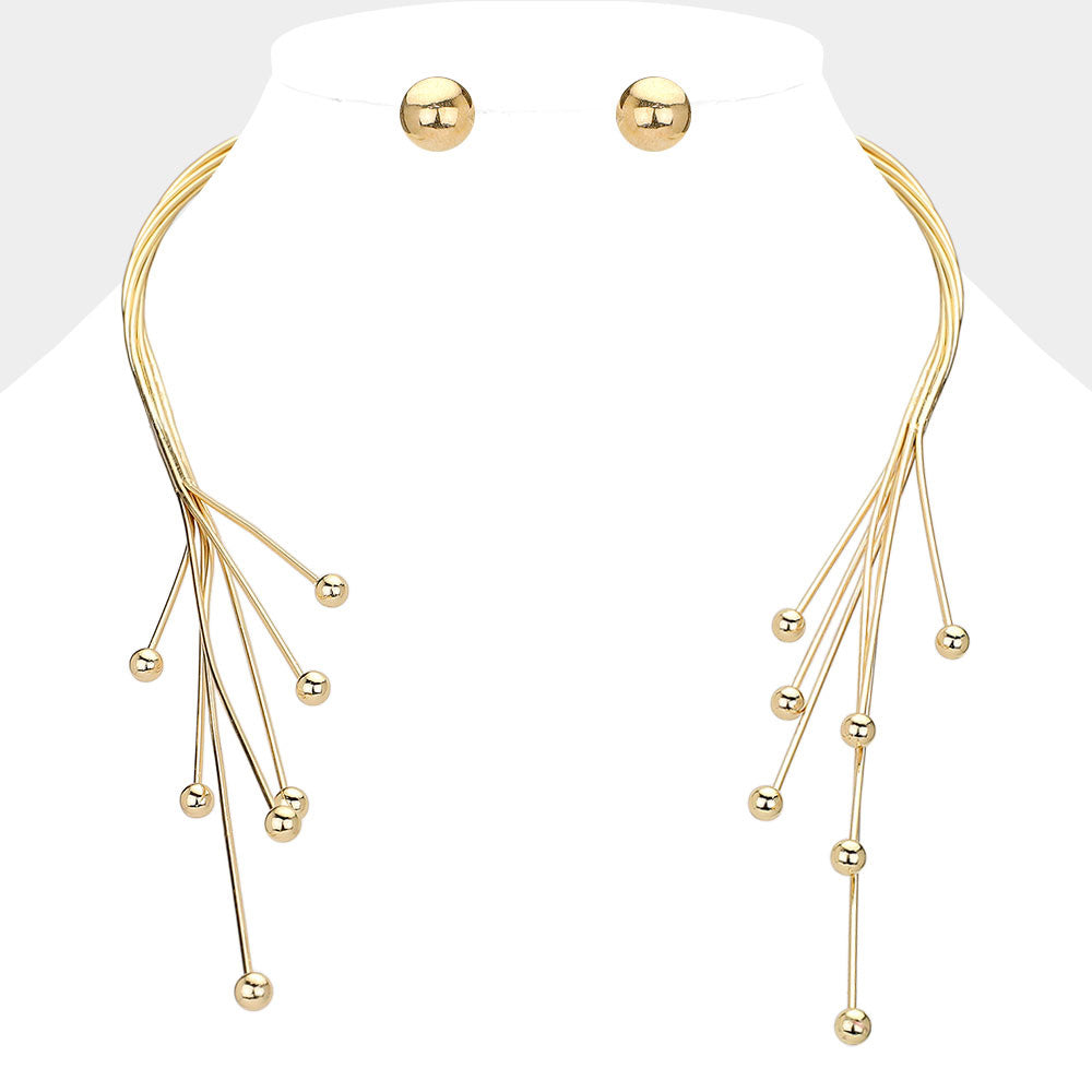 Twisted Tassel Open Choker and Earring Set - Gold