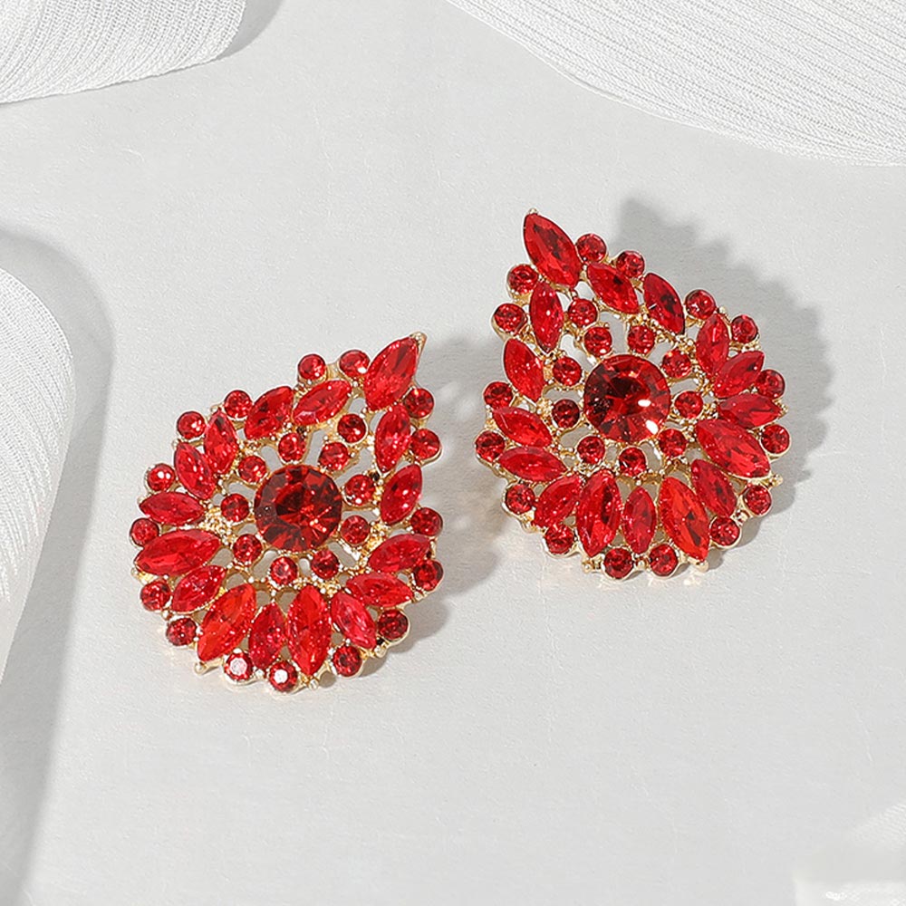 Round and Marquise Crystal Cluster Earrings - Gold / Siam - view 1