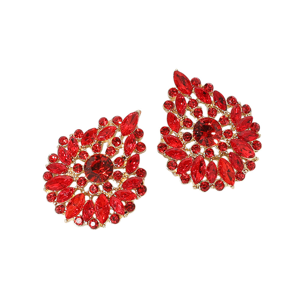 Round and Marquise Crystal Cluster Earrings - Gold / Siam - view 2