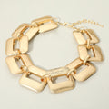 Brushed Metal Square Link Statement Necklace - Gold