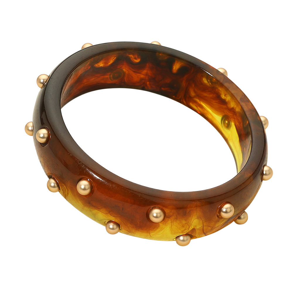 Studded Resin Bangle Bracelet - Brown