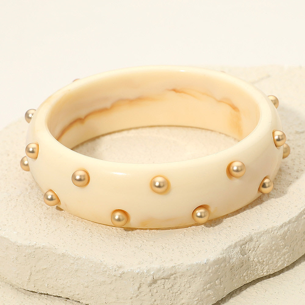 Studded Resin Bangle Bracelet - Ivory