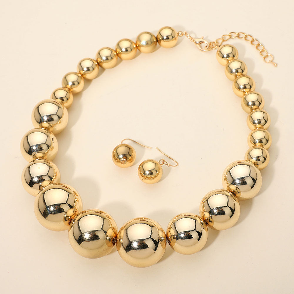Graduated Bead Necklace and Earring Set - Gold