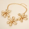 Triple Sculpted Flower Link Necklace - Matte Gold