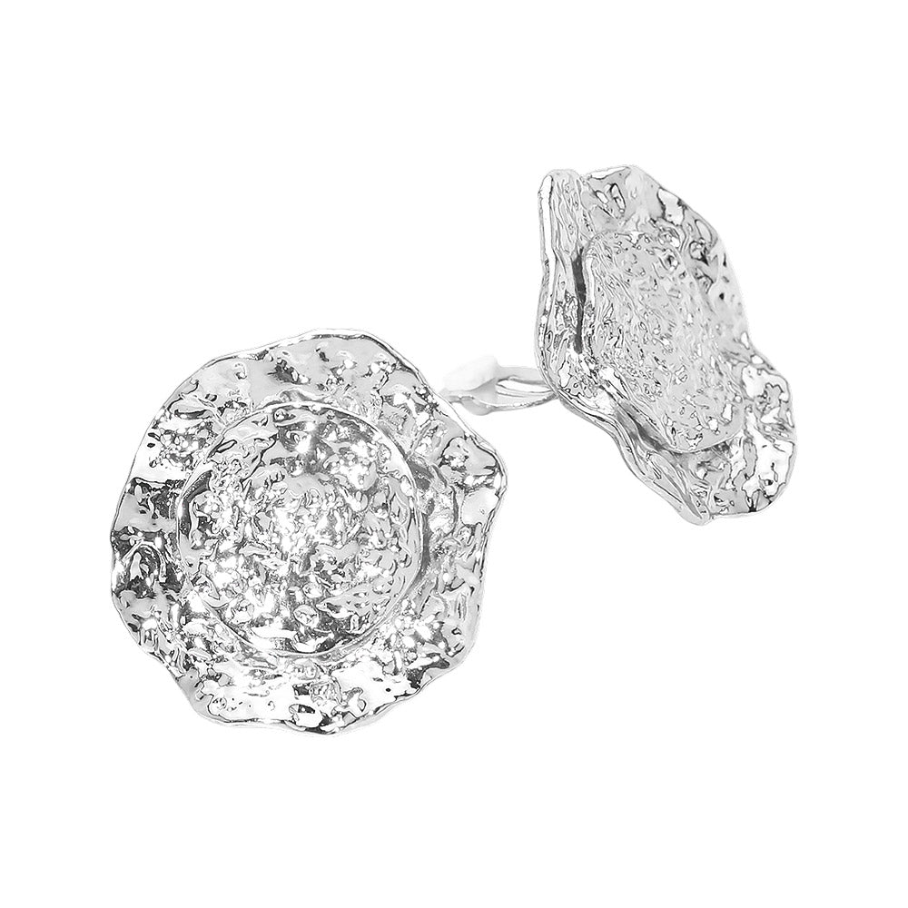 Textured Metal Round Clip-On Earrings - Rhodium