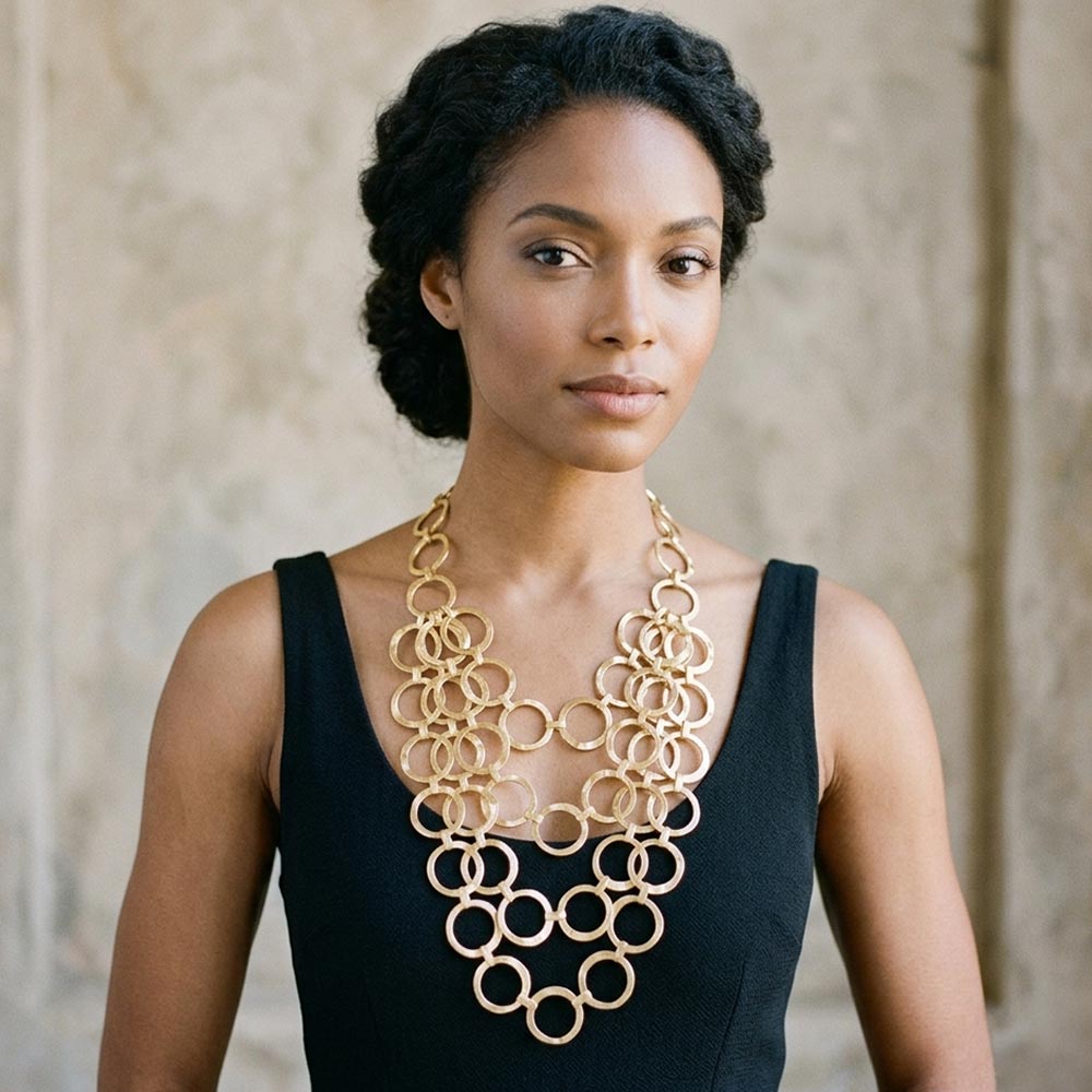 Circle Link Layered Statement Necklace - Gold