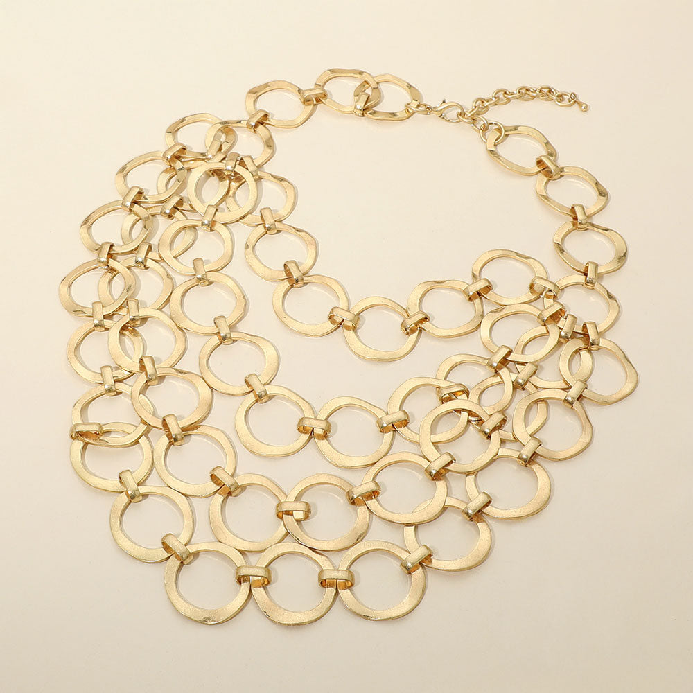 Circle Link Layered Statement Necklace - Gold