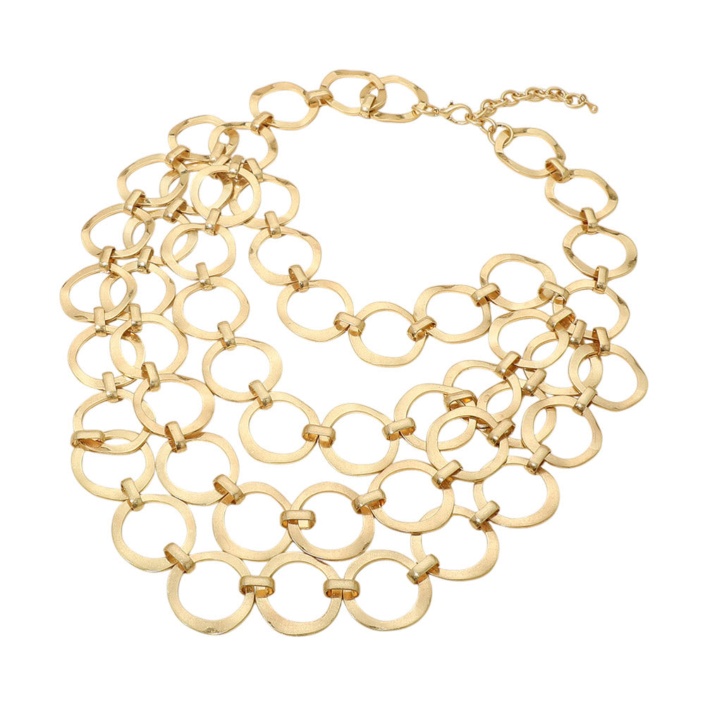 Circle Link Layered Statement Necklace - Gold