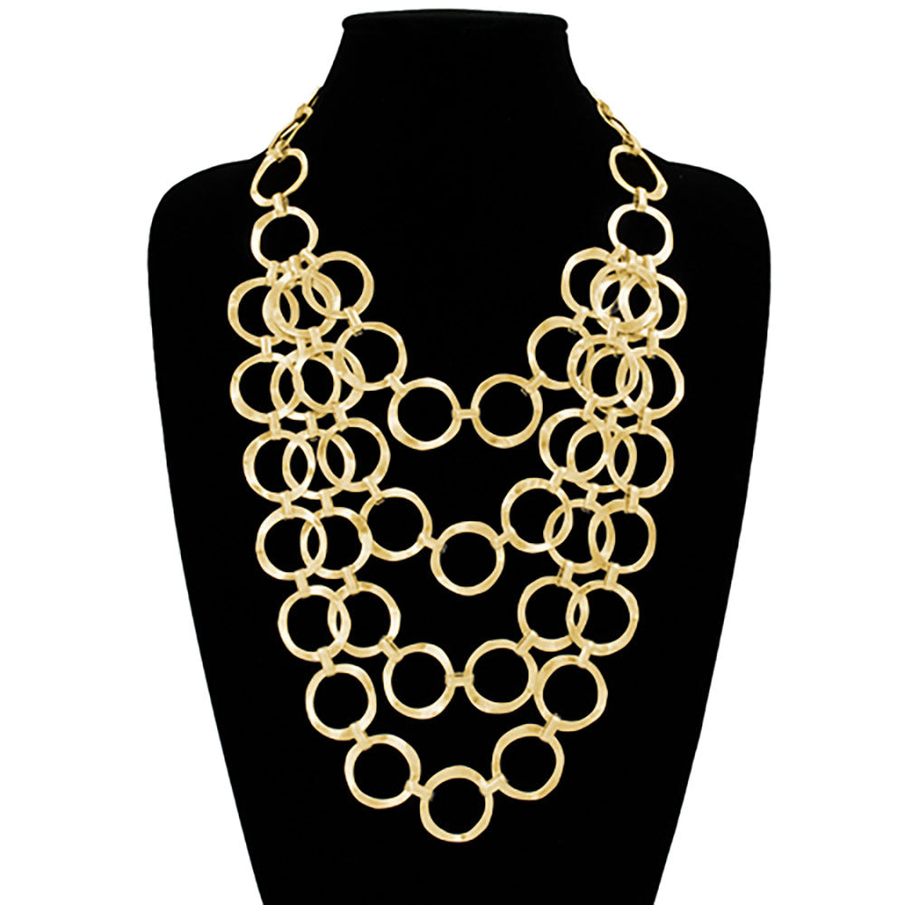 Circle Link Layered Statement Necklace - Gold