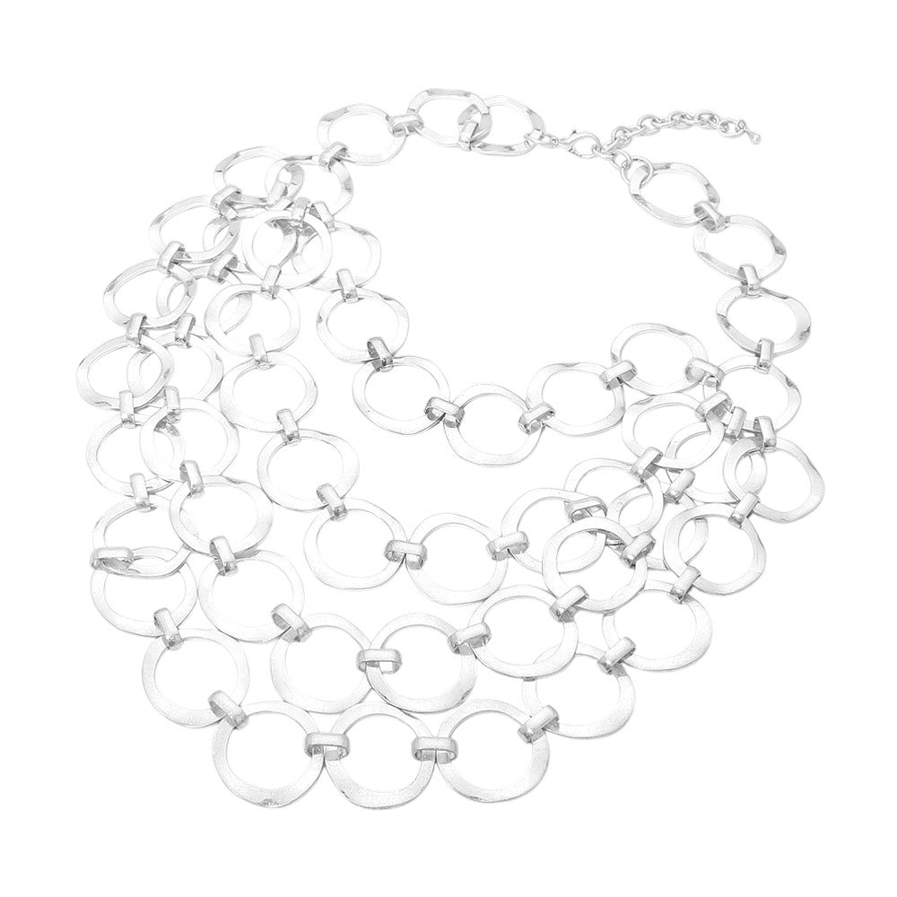 Circle Link Layered Statement Necklace - Silver