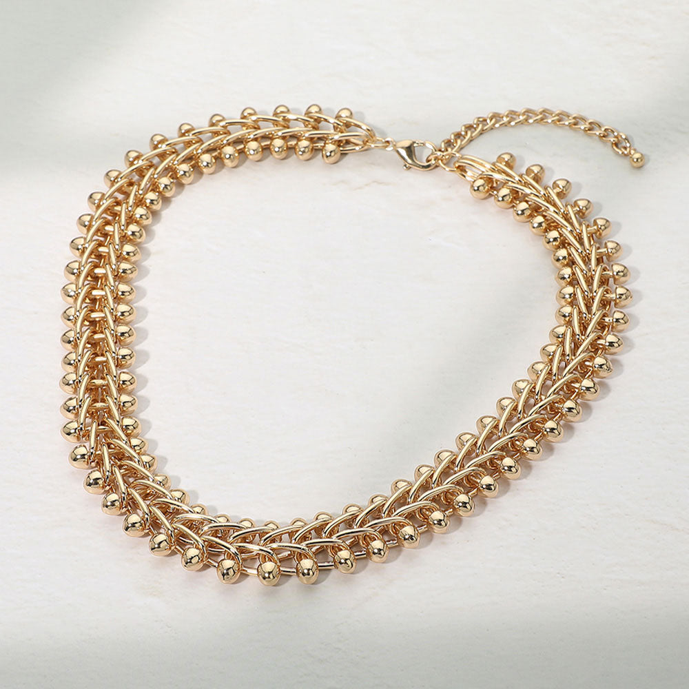 Chunky Layered Metal Chain Necklace - Gold