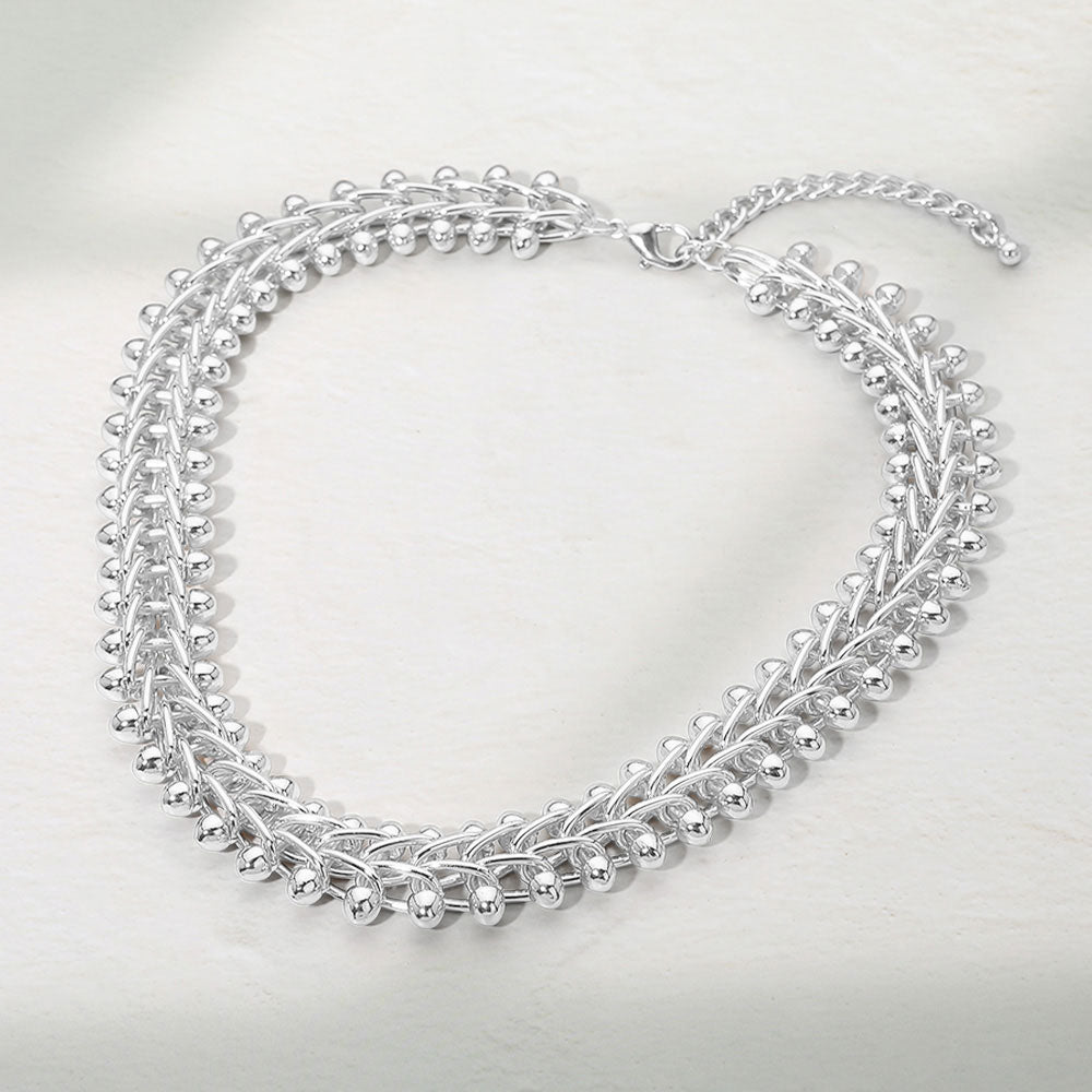 Chunky Layered Metal Chain Necklace - Silver