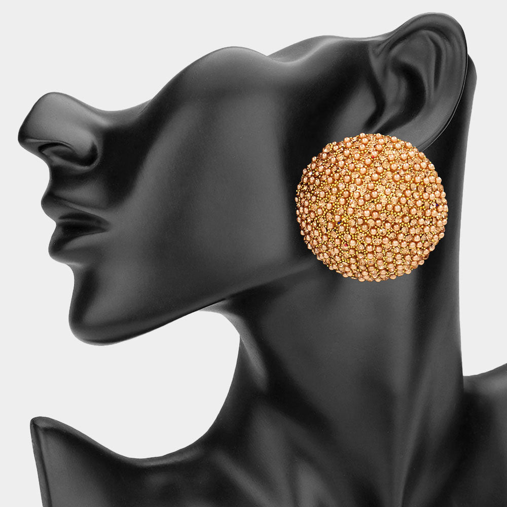 Bling Studded Round Clip-On Earrings - Light Colorado Topaz - view 1
