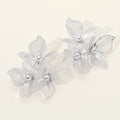 Metal Cutout Triple Floral Statement Earrings - Rhodium
