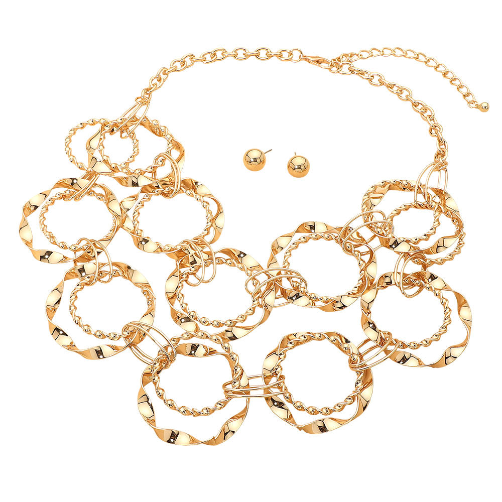 Interlocking Circle Necklace and Earring Set - Gold