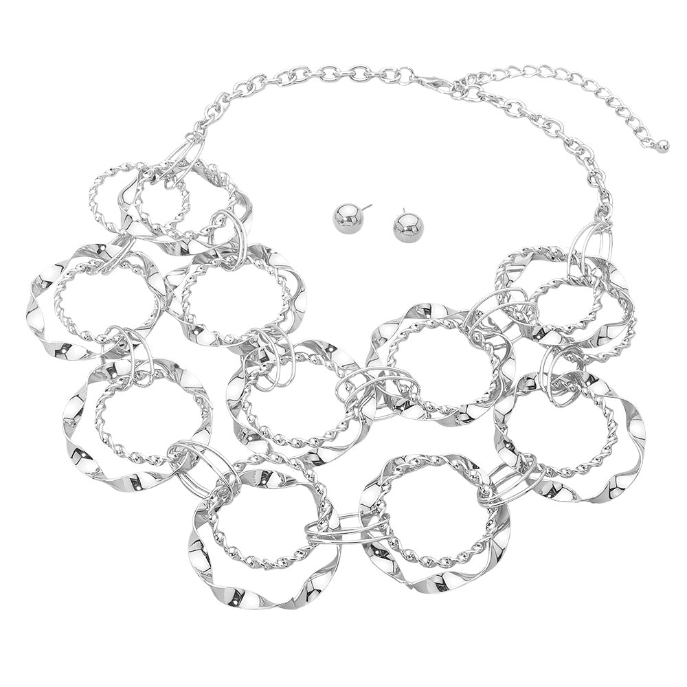Interlocking Circle Necklace and Earring Set - Rhodium