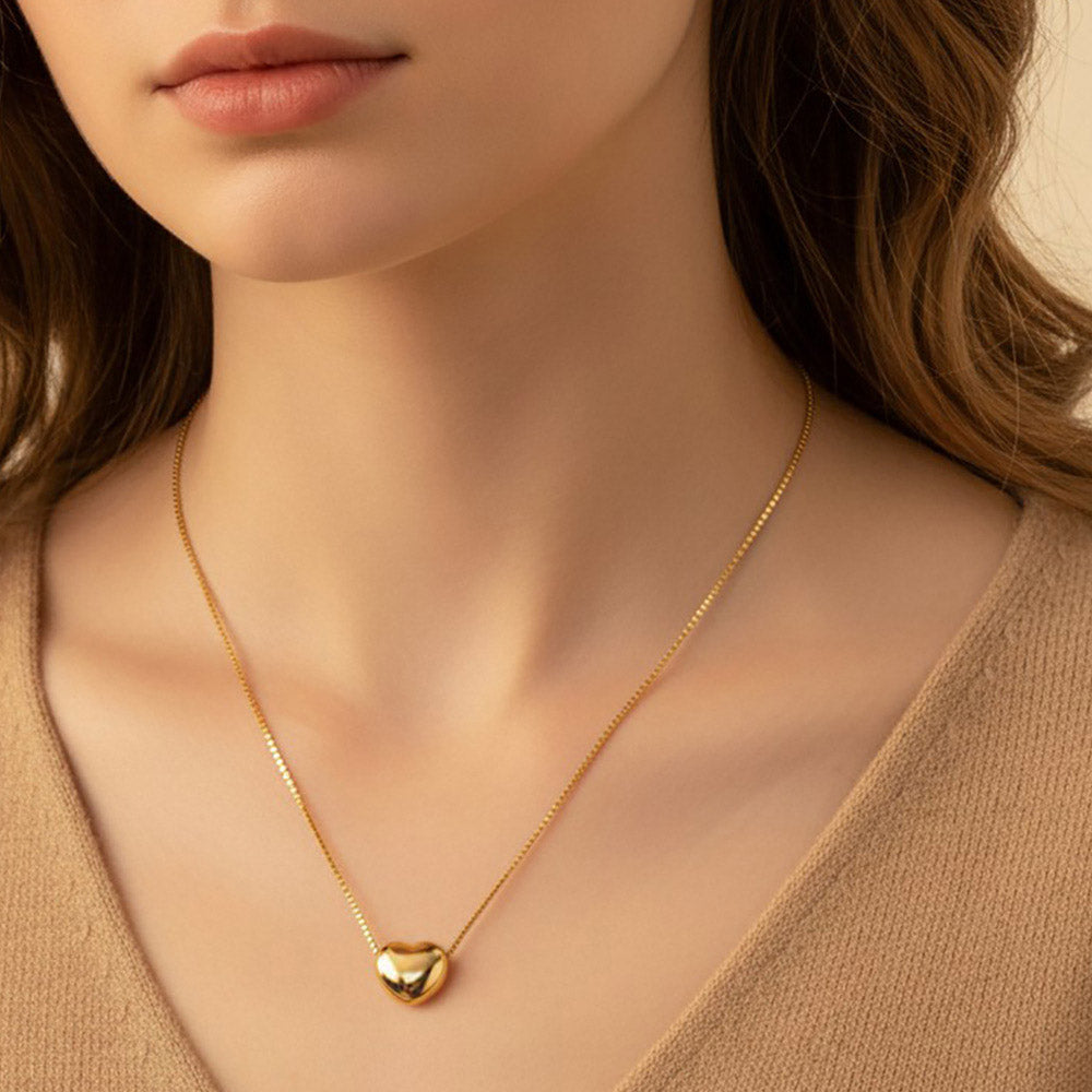 Secret Box Stainless Steel Heart Pendant Necklace - Gold