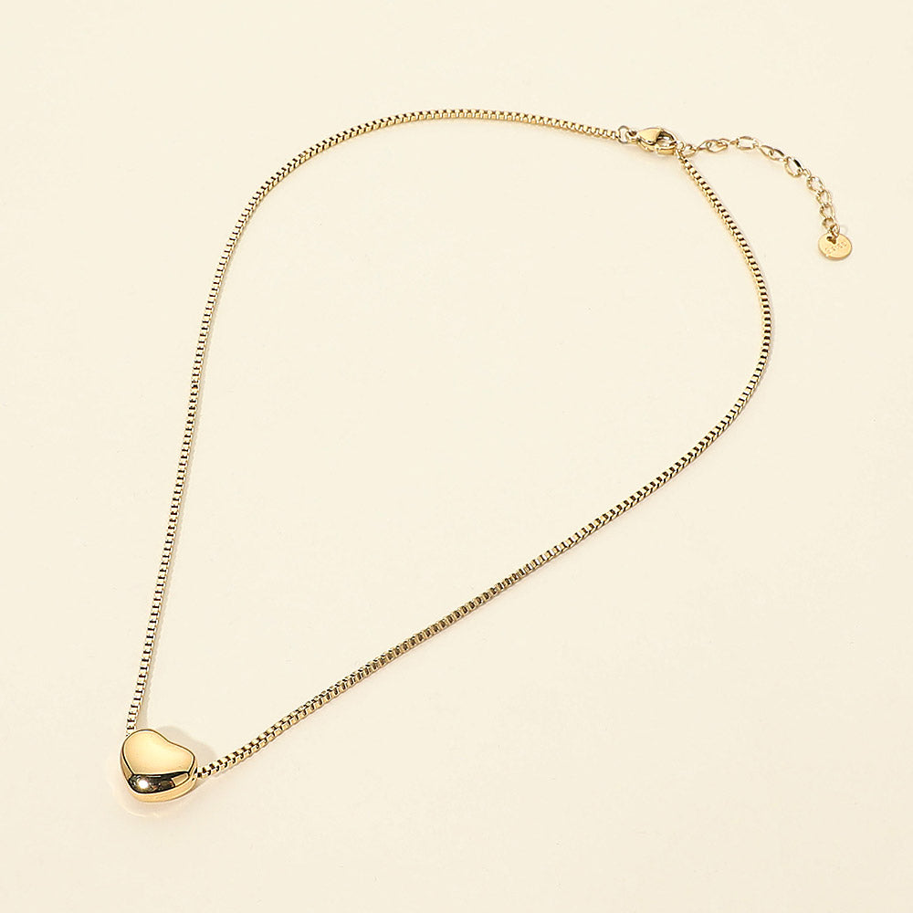 Secret Box Stainless Steel Heart Pendant Necklace - Gold