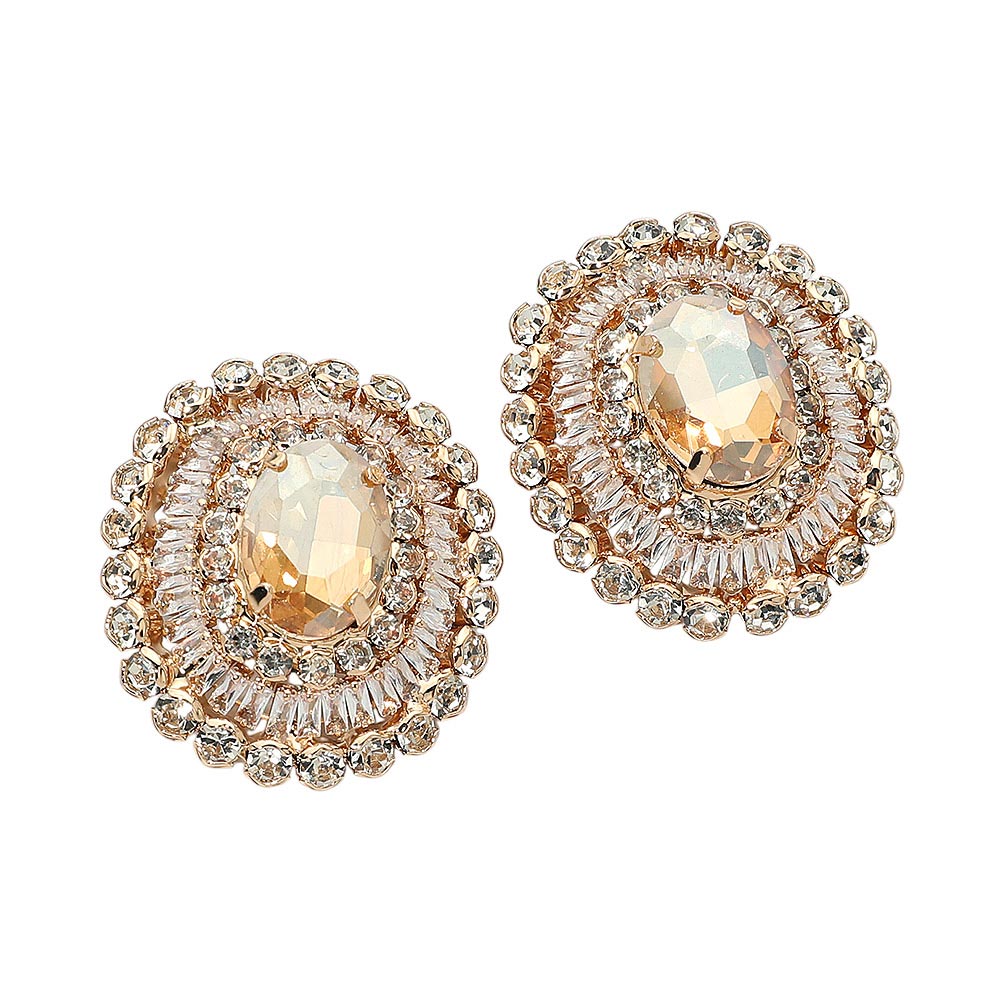 Vintage Glam Oval Crystal Halo Earrings - Gold / Light Colorado Topaz - view 2