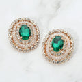 Vintage Glam Oval Crystal Halo Earrings - Gold / Green - view 1