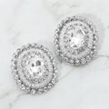 Vintage Glam Oval Crystal Halo Earrings - Clear / Rhodium - view 1