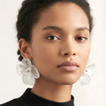 Layered Petal Floral Statement Earrings - Rhodium