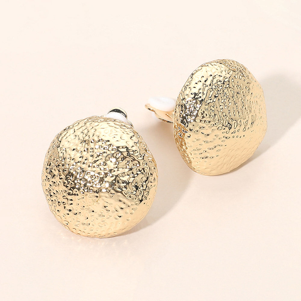 Textured Metal Dome Clip-On Earrings - Gold