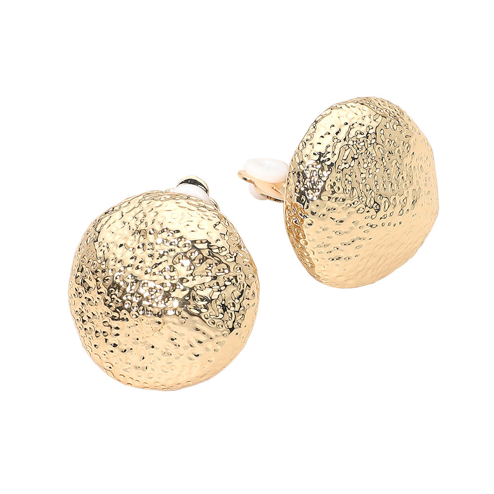 Textured Metal Dome Clip-On Earrings - Gold