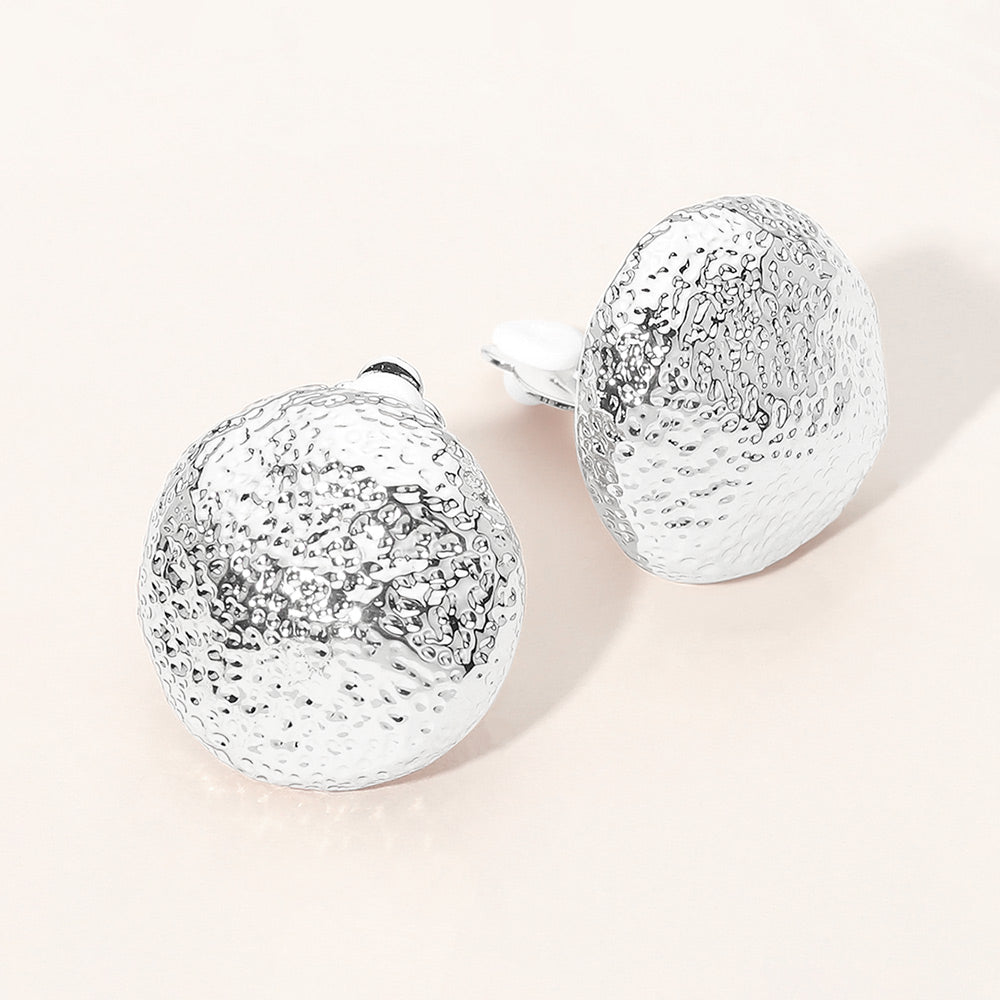Textured Metal Dome Clip-On Earrings - Silver