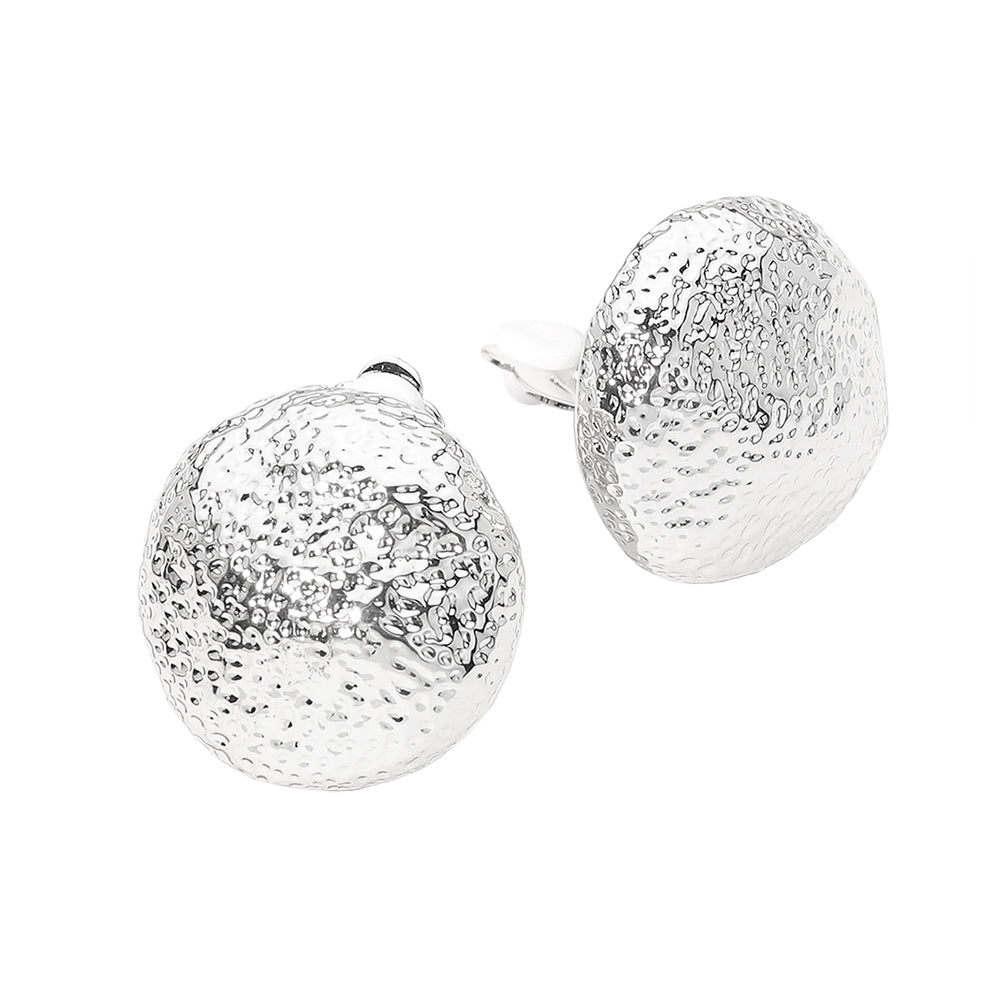 Textured Metal Dome Clip-On Earrings - Silver