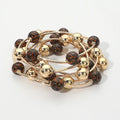 Six Piece Animal Print Beaded Stretch Bracelet Set - Brown / Gold