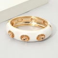 Faceted Oval Stone Hinged Bangle Bracelet - White