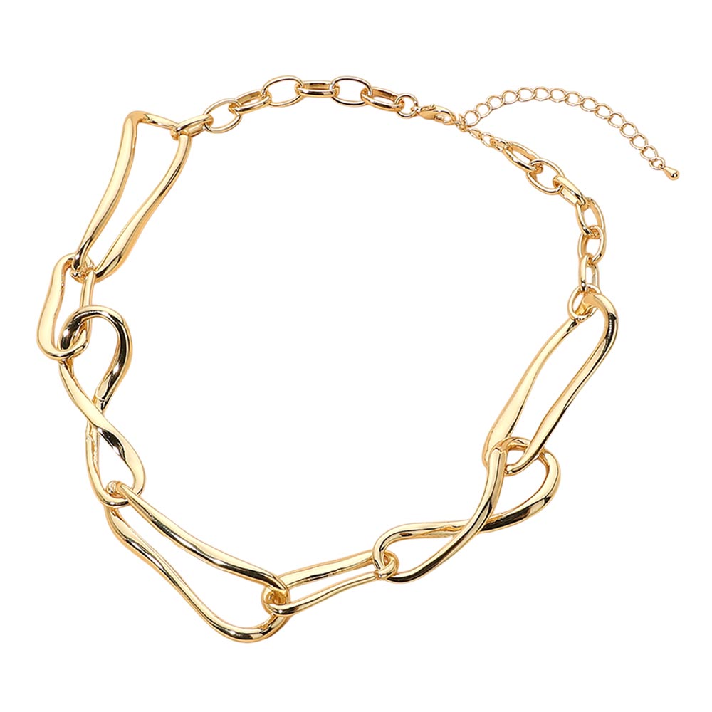 Sculptural Link Statement Necklace - Gold