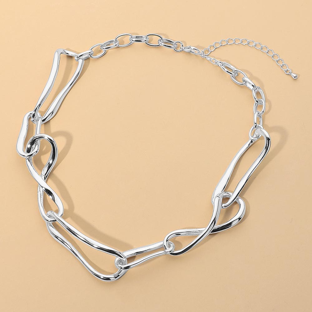 Sculptural Link Statement Necklace - Rhodium