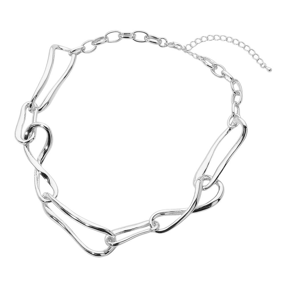 Sculptural Link Statement Necklace - Rhodium