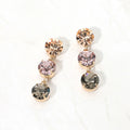 Gold Dipped Triple Swarovski Crystal Drop Earrings - Light Pink / Gold - view 1