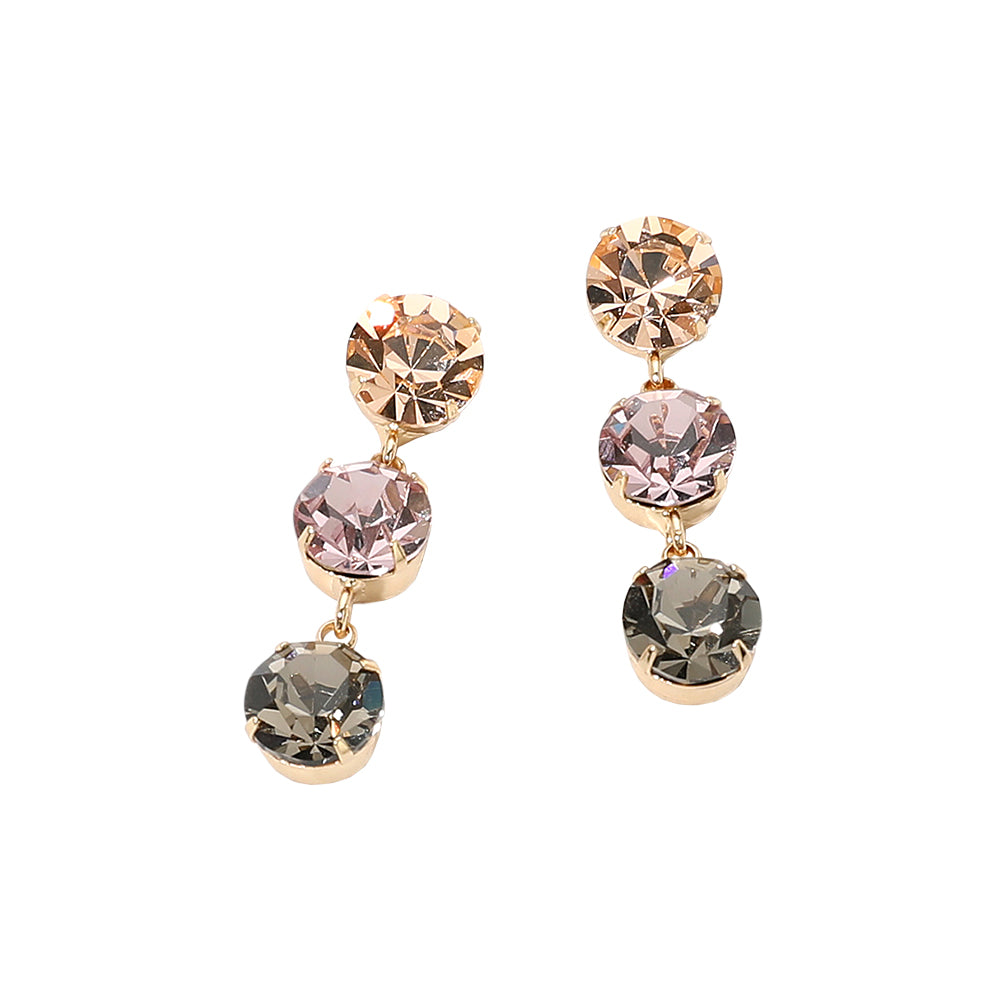 Gold Dipped Triple Swarovski Crystal Drop Earrings - Light Pink / Gold - view 2