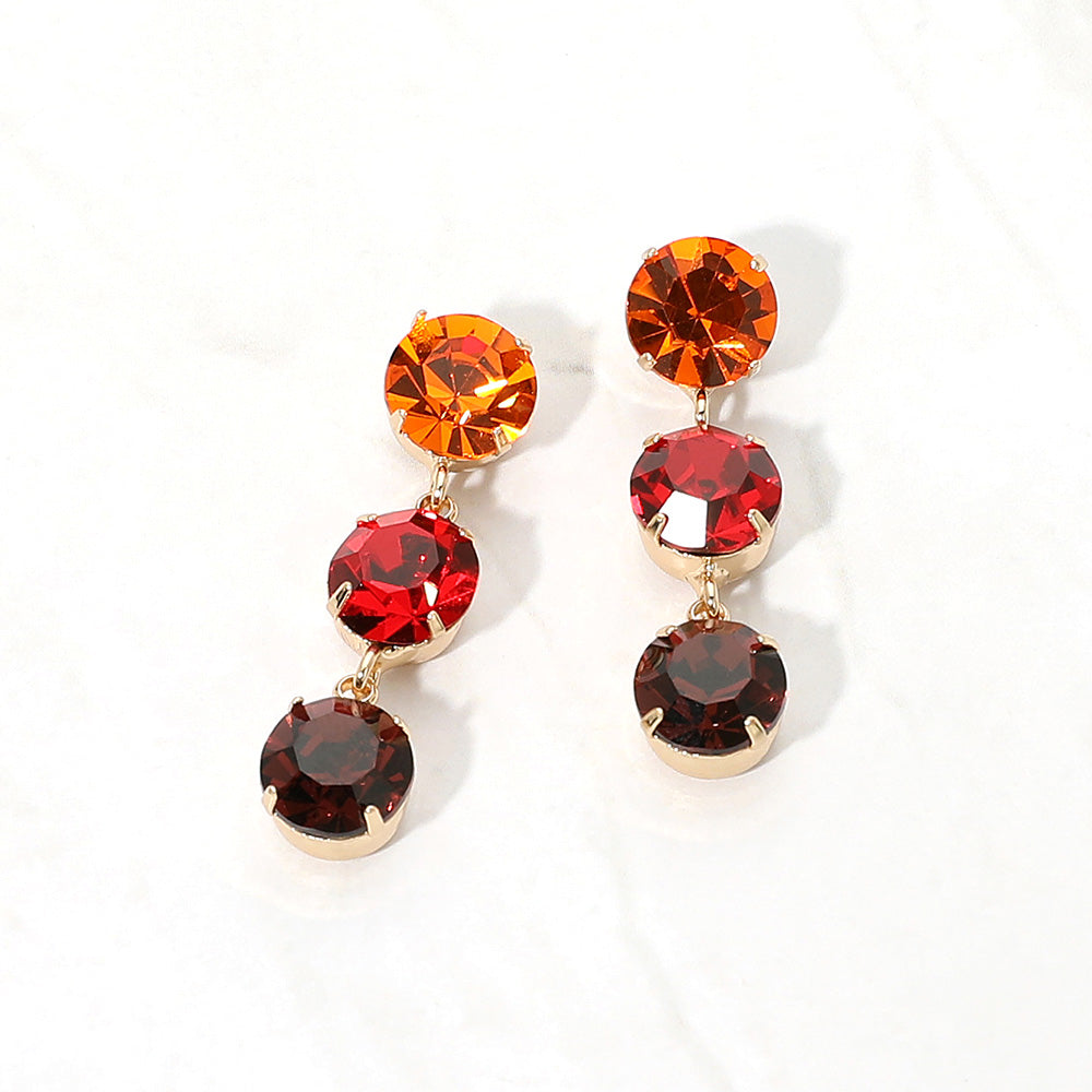 Gold Dipped Triple Swarovski Crystal Drop Earrings - Red / Gold - view 1