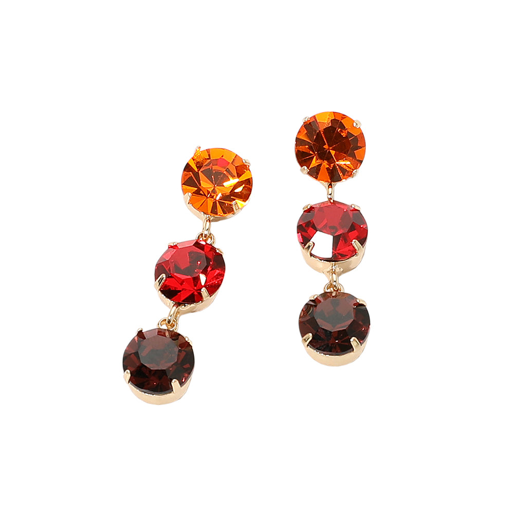 Gold Dipped Triple Swarovski Crystal Drop Earrings - Red / Gold - view 2